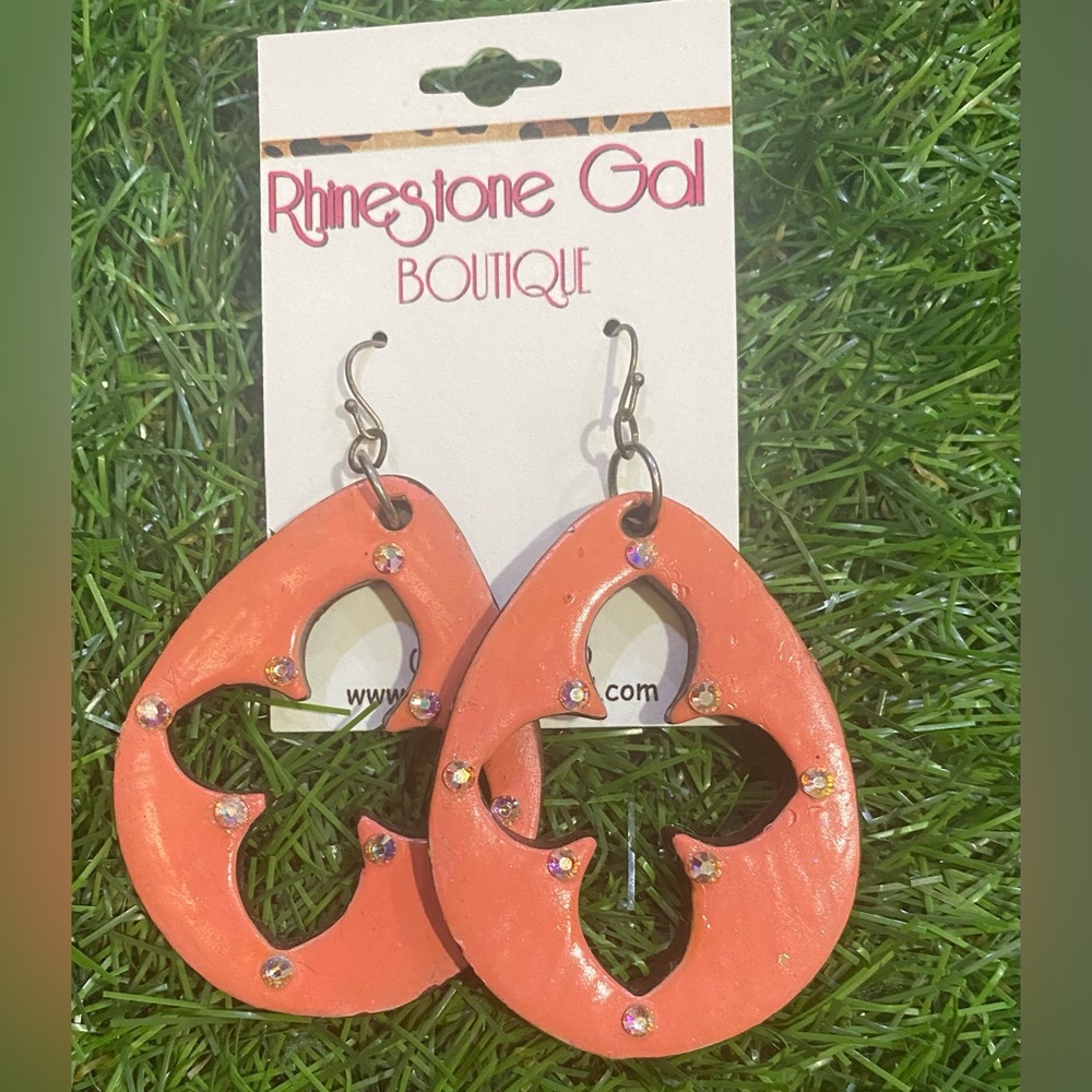 Sookie Sookie Coral Clay Cross Cutout Rhinestone Earrings Western Boho